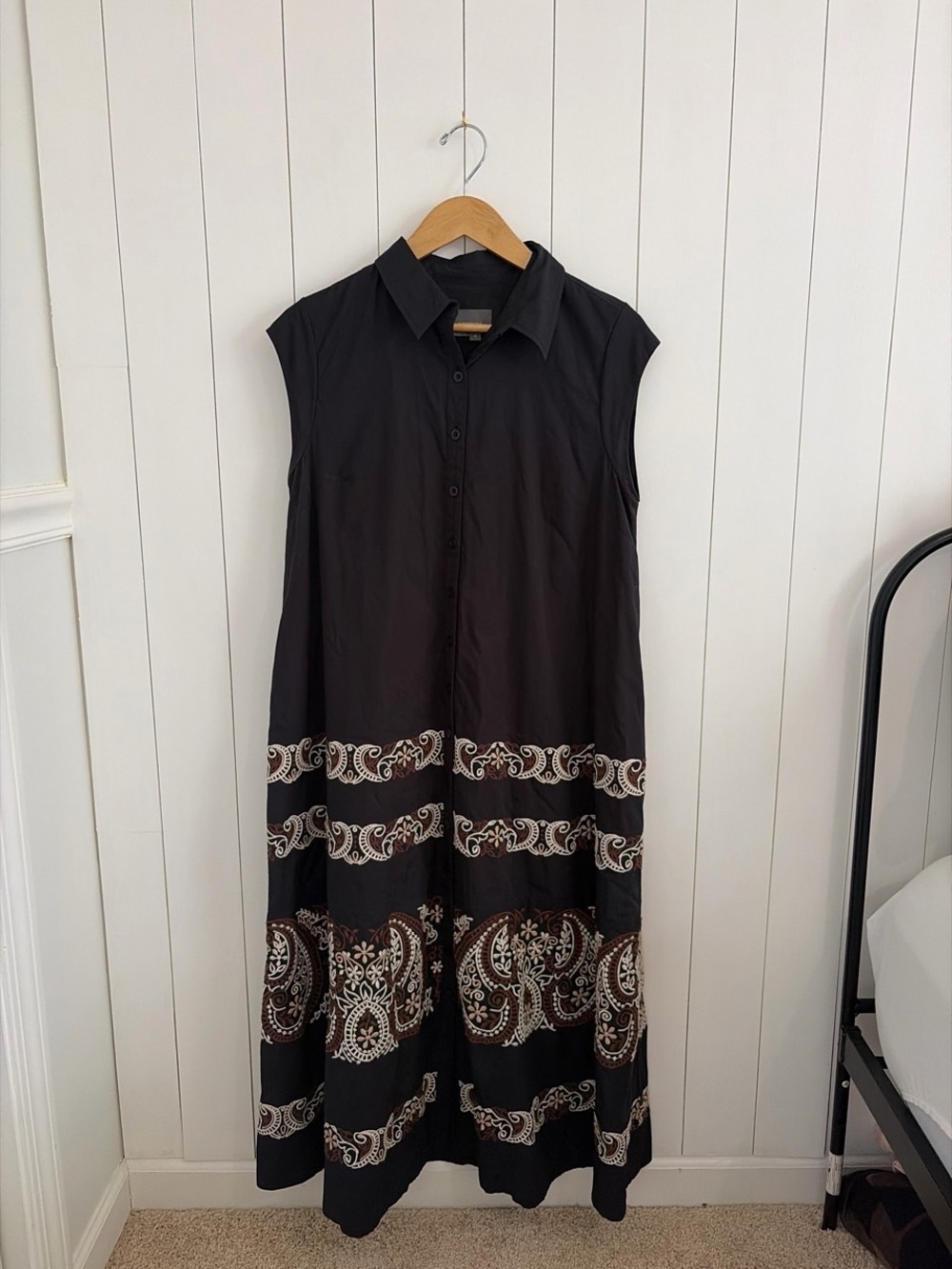 Anthropologie Black Sleeveless Maxi Dress with Paisley Trim